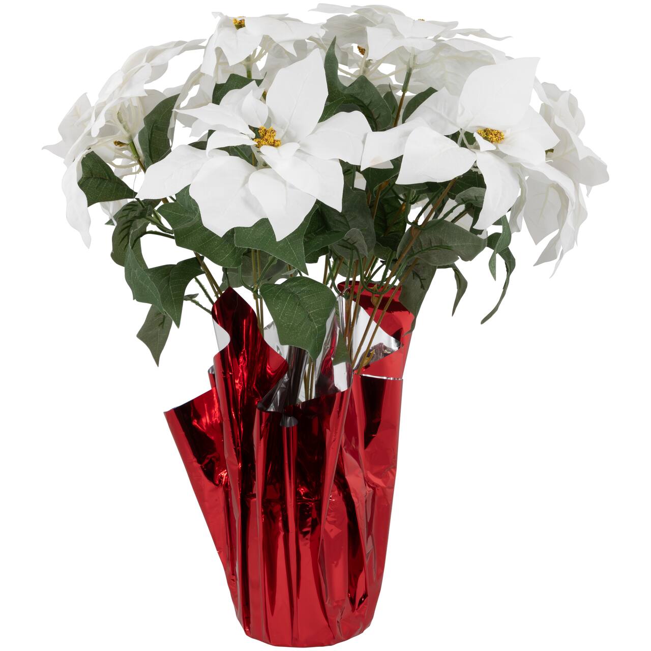 22" White Artificial Christmas Poinsettia Flowers with Wrapped Base